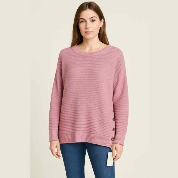 NWT Joie Pink Knit Button Long Sleeve Scoop Neck Sweater - Picture 1 of 6